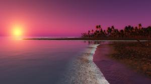 Beach, sunset, palm trees, sea, dusk wallpaper thumb