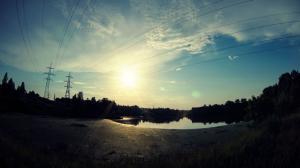 Nature, Lake, Sky, Wire, Lens Flare, Sunlight, Landscape, Power Lines, Utility Pole wallpaper thumb