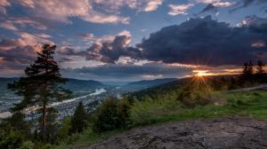 Norway, Drammen, mountains, trees, clouds, sunset wallpaper thumb