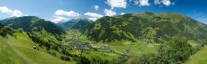Austrian Alps, mountains, trees, village, houses, top view wallpaper thumb