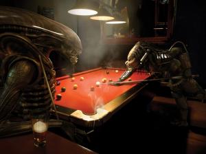 Funny Alien play pool wallpaper thumb