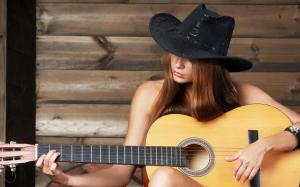 Girl with guitar wallpaper thumb