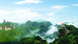 Danxia Mountain beautiful scenery, pavilion, mountains, clouds, Guangdong, China wallpaper thumb