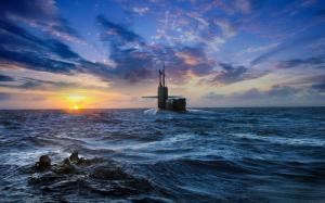 Submarine surfaced, sea, sunset wallpaper thumb