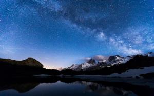 Night, lake, mountains, sky, stars, water reflection wallpaper thumb