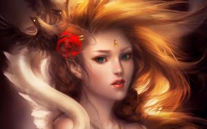 Art paintings, beautiful blonde girl, roses hair accessories wallpaper thumb