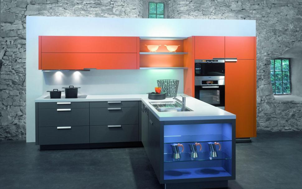 Orange and gray kitchen furniture wallpaper,photography HD wallpaper,1920x1200 HD wallpaper,kitchen HD wallpaper,stove HD wallpaper,interior design HD wallpaper,1920x1200 wallpaper