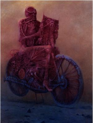 Zdzisław Beksiński, Artwork, Dark, Skeleton, Newspaper, Bicycle wallpaper thumb