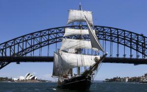 Sailboat Under Sydney Harbour Bridge, Sydney, Australia wallpaper thumb
