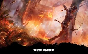 Tomb Raider Lara Croft Bow Arrow Fire HD wallpaper thumb