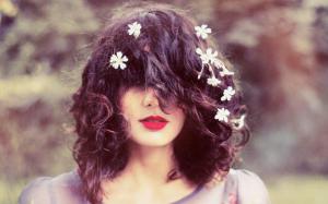 Brunette Curls Flowers Mood Bokeh wallpaper thumb