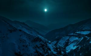Mountains Moonlight Stars Snow Landscape Night HD wallpaper thumb