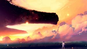Artwork, Clouds, Field, Sky, Stars, Anime wallpaper thumb