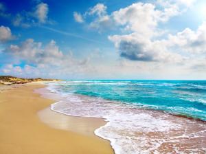 Tropical landscape, beach, coast, blue sea, clouds wallpaper thumb