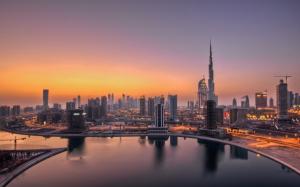 UAE, Dubai, lights, dawn, city buildings wallpaper thumb