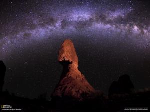 Night Milky Way Stars Galaxy Rock Stone Desert HD wallpaper thumb