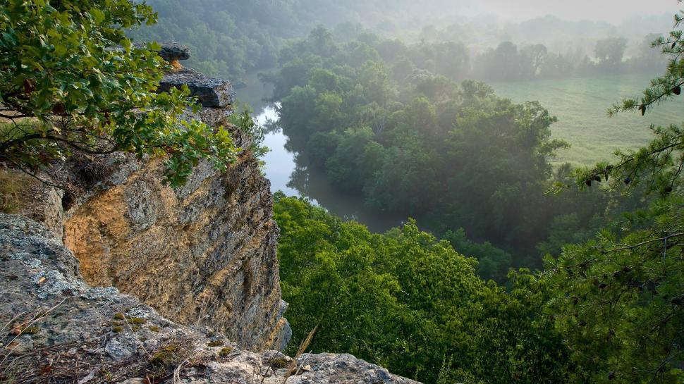 Cliff Above A River In A Foggy Tennessee Park wallpaper,forest HD wallpaper,river HD wallpaper,cliff HD wallpaper,nature & landscapes HD wallpaper,1920x1080 wallpaper