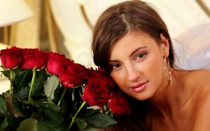 Beautiful girl and red rose flowers wallpaper thumb
