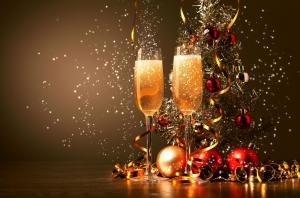 champagne, glasses, tape, christmas tree, balls wallpaper thumb