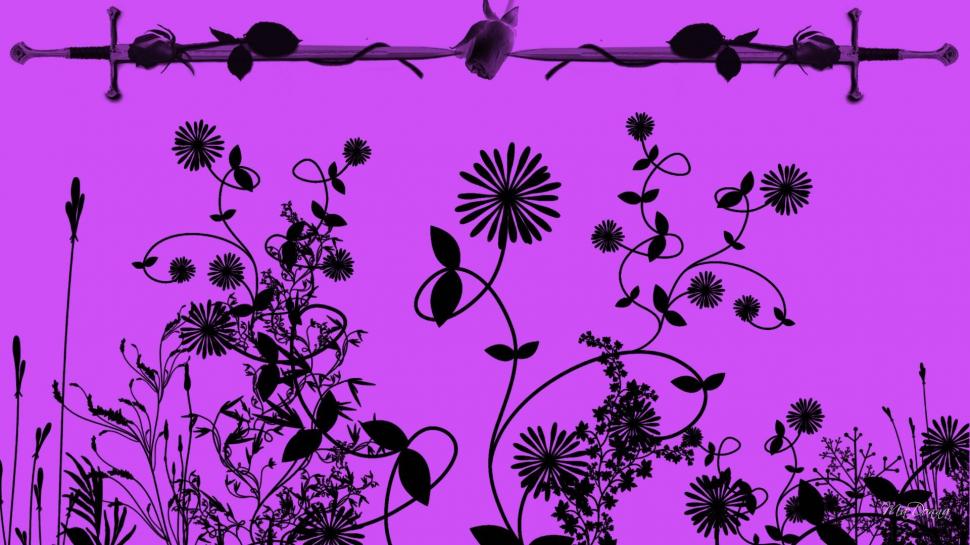 Swords Flowers wallpaper,abstract HD wallpaper,vines HD wallpaper,purple HD wallpaper,widescreen HD wallpaper,flowers HD wallpaper,pink HD wallpaper,swords HD wallpaper,3d & abstract HD wallpaper,1920x1080 wallpaper