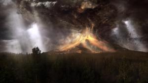 Volcano Erupting under Burning Skies HD wallpaper thumb