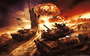 World in Conflict Tanks Battle Explosion Statue of Liberty HD wallpaper thumb
