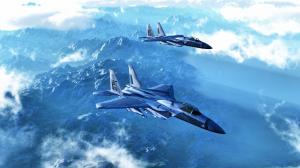Two fighter jets flying in the mountains wallpaper thumb