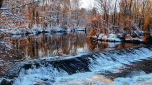 Winter, forest, trees, river, streams wallpaper thumb