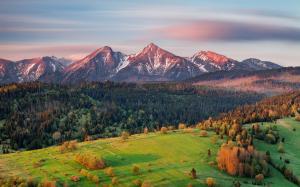 Nature, Landscape, Morning, Sunrise, Mountain, Snowy Peak, Forest, Slovakia, Field wallpaper thumb