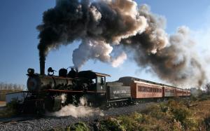 Railway, Train, Vehicle, Steam Locomotive, Smoke, Trees, Plants, New York State, USA, Men, Rail Yard wallpaper thumb