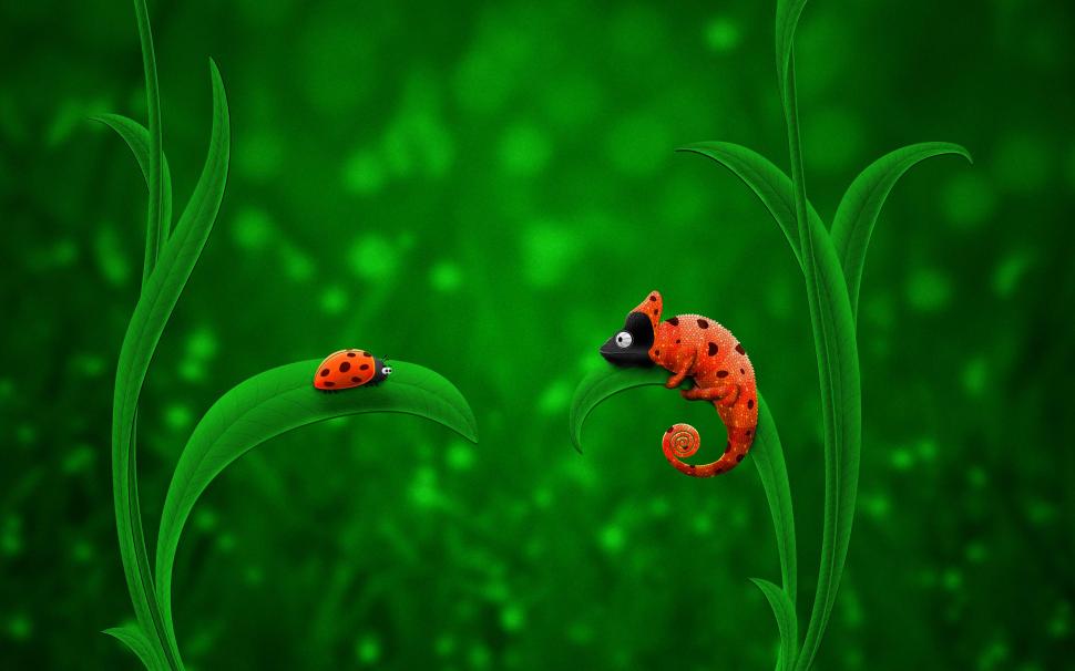 Ladybug Chameleon wallpaper,chameleon HD wallpaper,ladybug HD wallpaper,creative & graphics HD wallpaper,2560x1600 wallpaper