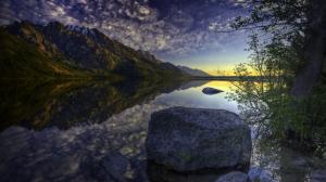 Lake Reflection Landscape Mountains Rocks Stones HD wallpaper thumb