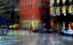 Rain Water Drops Blur Buildings Street HD wallpaper thumb