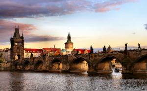 Czech Republic, Prague, city, river, bridge, houses wallpaper thumb
