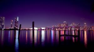Miami, night city, bridge, sky, city, river, landscape, photography wallpaper thumb