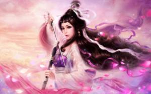 Long hair purple girl sword wallpaper thumb