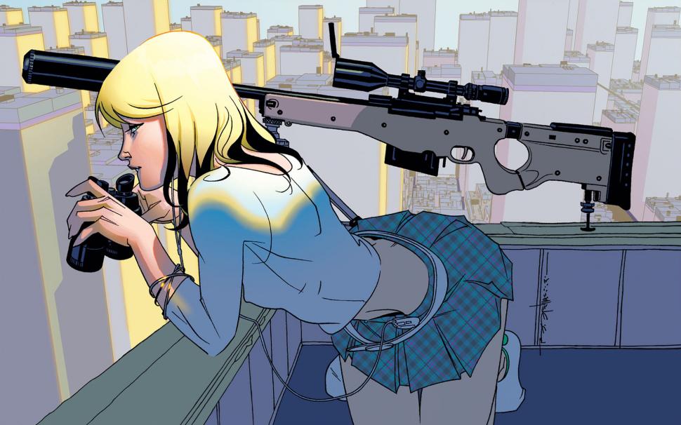 Anime Sniper Rifle Woman Girl HD wallpaper,cartoon/comic HD wallpaper,anime HD wallpaper,girl HD wallpaper,woman HD wallpaper,rifle HD wallpaper,sniper HD wallpaper,1920x1200 wallpaper