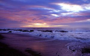 Coast, beach, rocks, sea, waves, sunset wallpaper thumb