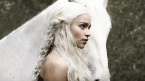 Game of Thrones, Emilia Clarke with horse, white hair wallpaper thumb