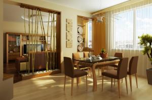 Interior Design Table Chairs Curtains 3D Graphics wallpaper thumb