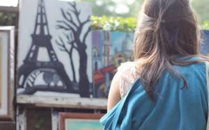 Girl Eiffel Tower Tree Drawing wallpaper thumb