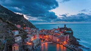 Vernazza, Italy coast, houses, night, lights wallpaper thumb
