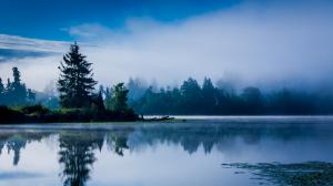 Lake, Mist, Nature, Landscape, Blue, Calm, Morning, Trees wallpaper thumb
