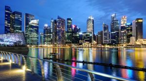 Singapore, city, evening, dusk, lights, buildings, water wallpaper thumb