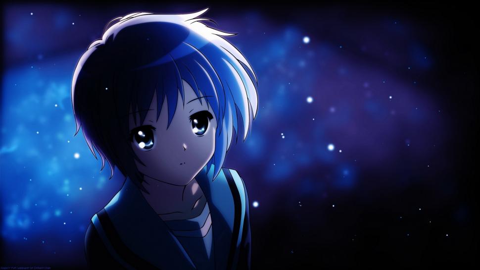 Anime Blue Face Haruhi Suzumiya HD wallpaper,cartoon/comic HD wallpaper,anime HD wallpaper,blue HD wallpaper,face HD wallpaper,suzumiya HD wallpaper,haruhi HD wallpaper,1920x1080 wallpaper