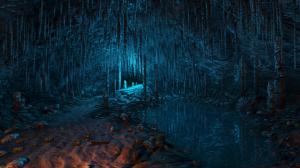 Cave Stalactites Stalagmites Blue HD wallpaper thumb
