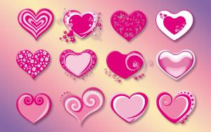 Many love hearts, pink, red, vector wallpaper thumb