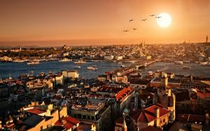 Turkey, Istanbul, beautiful city scenery, sunset, buildings, houses, river wallpaper thumb