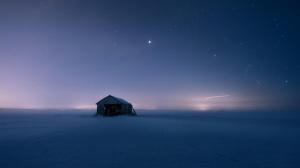 Snow, house, quiet night, the stars, the beautiful scenery alone wallpaper thumb