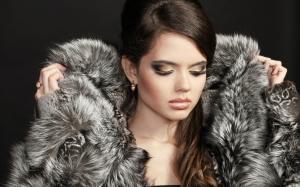 Model girl, makeup, closed her eyes, coat wallpaper thumb
